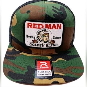 Classic American Vintage Style Patch Red Man Richardson 511 Flat Hat Snuff Dip